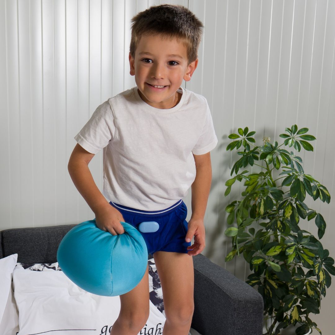 Pjama Bedwetting Treatment KIT - Boxer Underwear (dark blue) & Alarm. Wireless bedwetting Alarm Australia. 